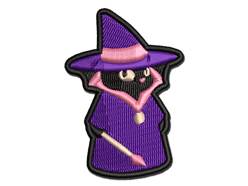 Witch Cat with Wand Halloween Multi-Color Embroidered Iron-On or Hook & Loop Patch Applique