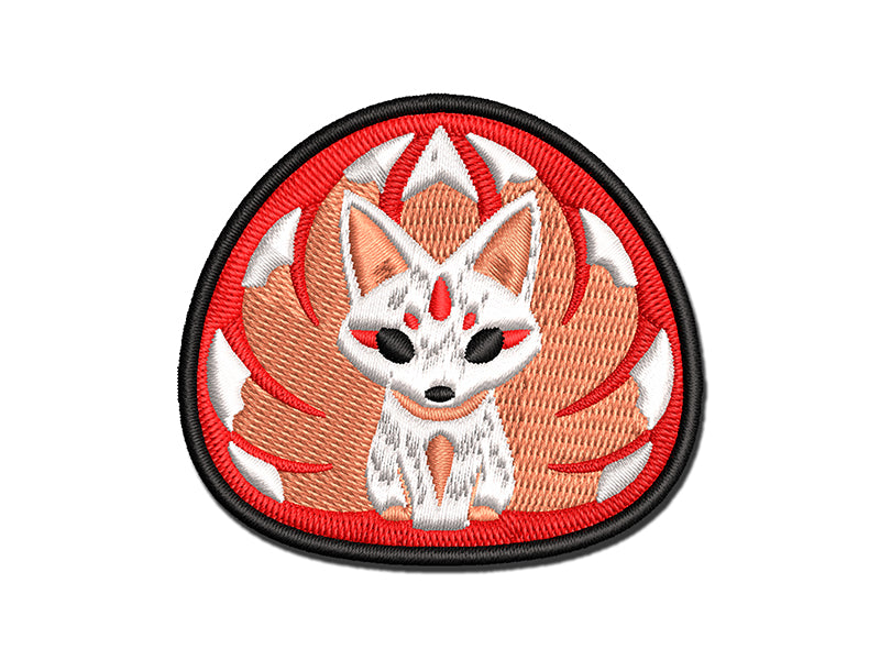 Chibi Kitsune Nine Tailed Fox Cute Multi-Color Embroidered Iron-On or Hook & Loop Patch Applique