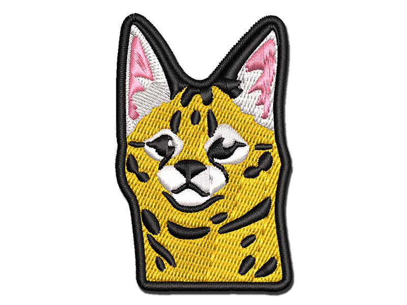 Curious Savannah Cat Serval Multi-Color Embroidered Iron-On or Hook & Loop Patch Applique