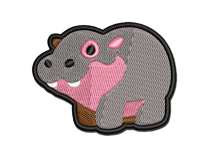 Cute Chubby Baby Hippo Hippopotamus Multi-Color Embroidered Iron-On or Hook & Loop Patch Applique