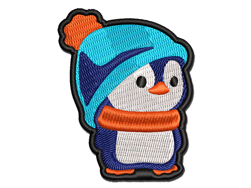 Cute Penguin with Big Hat Beanie Multi-Color Embroidered Iron-On or Hook & Loop Patch Applique