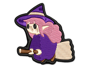 Cute Witch Floating on Broom Multi-Color Embroidered Iron-On or Hook & Loop Patch Applique