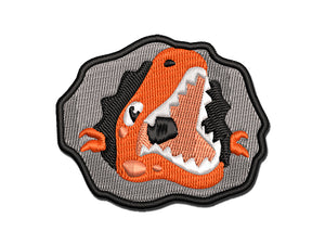 Dinosaur T-Rex Bursting Through Hole Multi-Color Embroidered Iron-On or Hook & Loop Patch Applique