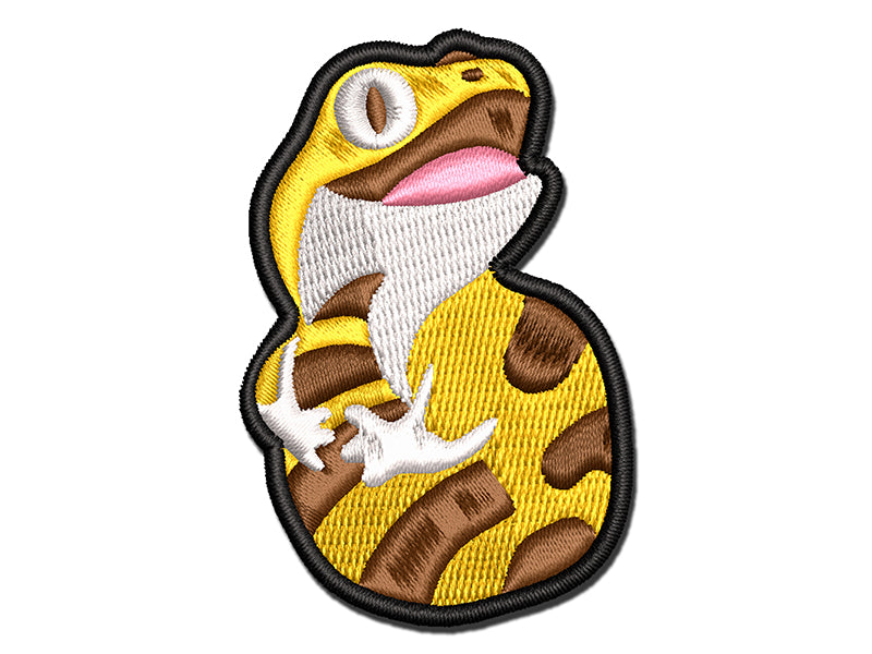 Happy Gecko Lizard Holding Tail Multi-Color Embroidered Iron-On or Hook & Loop Patch Applique