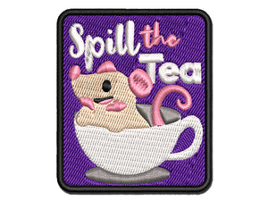 Spill the Tea Gossip Mouse Teacup Multi-Color Embroidered Iron-On or Hook & Loop Patch Applique