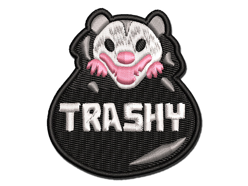 Trashy Opossum in Trash Garbage Bag Multi-Color Embroidered Iron-On or Hook & Loop Patch Applique