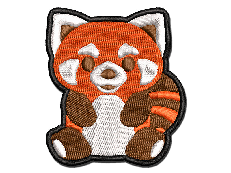 Adorable Red Panda Sitting Multi-Color Embroidered Iron-On or Hook & Loop Patch Applique