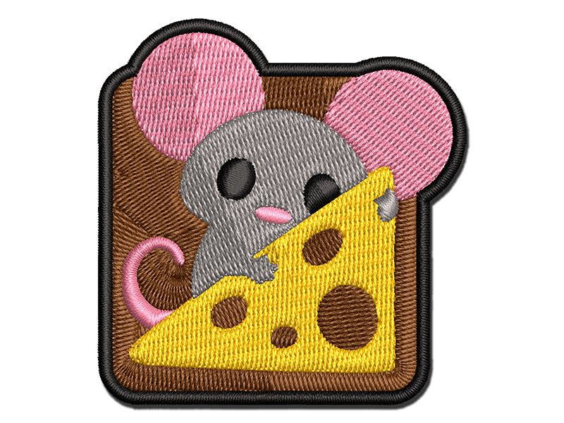 Adorable Mouse with Cheese Multi-Color Embroidered Iron-On or Hook & Loop Patch Applique