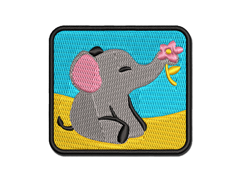 Baby Elephant with Flower Multi-Color Embroidered Iron-On or Hook & Loop Patch Applique