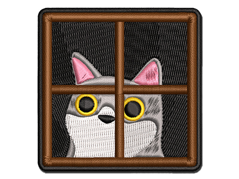 Cat Staring Out Window Multi-Color Embroidered Iron-On or Hook & Loop Patch Applique