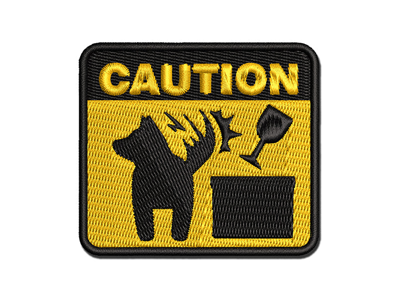 Caution Dog Wagging Tail Pet Multi-Color Embroidered Iron-On or Hook & Loop Patch Applique