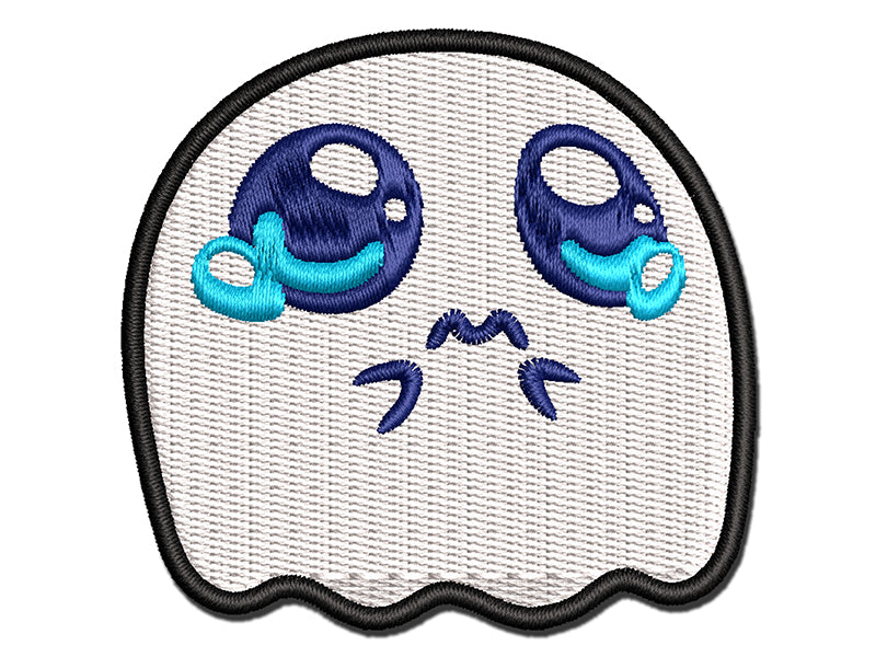 Crying Ghost Teary Eyed Spirit Multi-Color Embroidered Iron-On or Hook & Loop Patch Applique