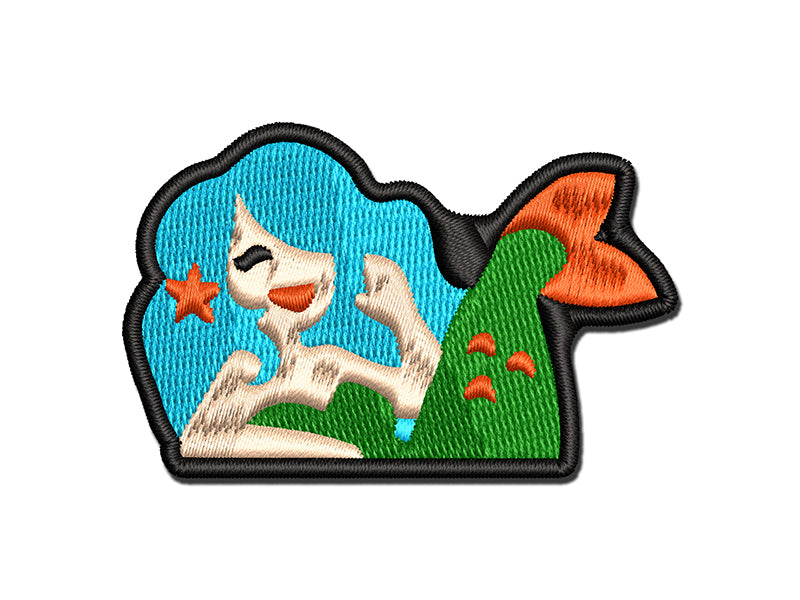 Cute Mermaid Sitting in Pocket Multi-Color Embroidered Iron-On or Hook & Loop Patch Applique