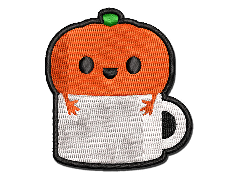 Cute Pumpkin Spice In Mug Coffee Multi-Color Embroidered Iron-On or Hook & Loop Patch Applique