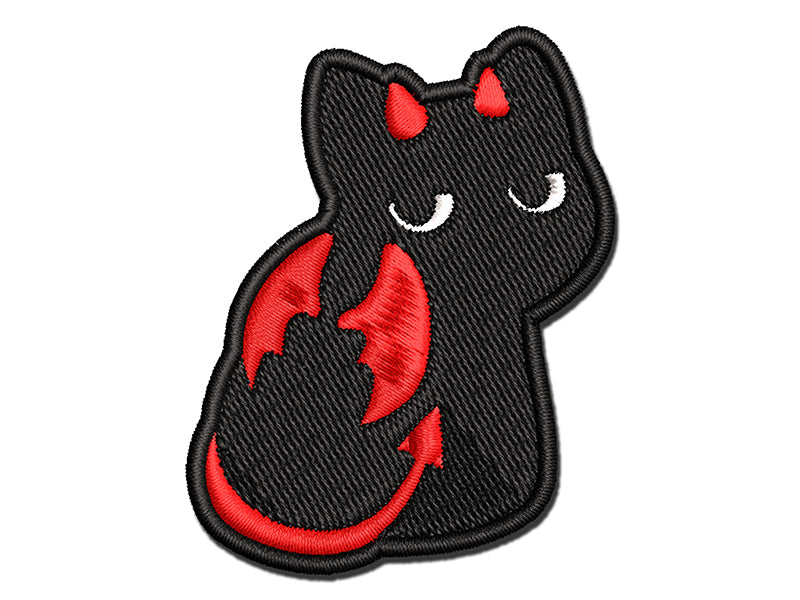 Devil Cat Wings Horns Tail Multi-Color Embroidered Iron-On or Hook & Loop Patch Applique