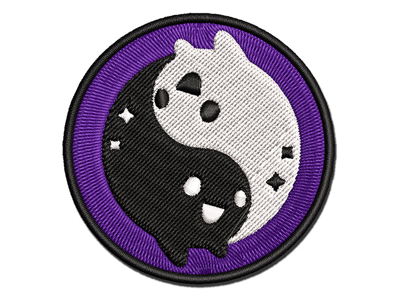 Mischievous Yin Yang Ghosts Cute Playful Multi-Color Embroidered Iron-On or Hook & Loop Patch Applique