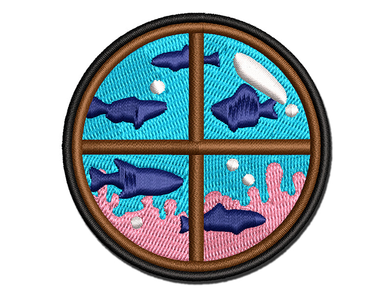 Submarine Window Underwater Fish Multi-Color Embroidered Iron-On or Hook & Loop Patch Applique