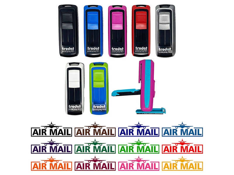 Air Mail with Airplane Self-Inking Portable Pocket Stamp 1-1/2" Ink Stamper for Business Office