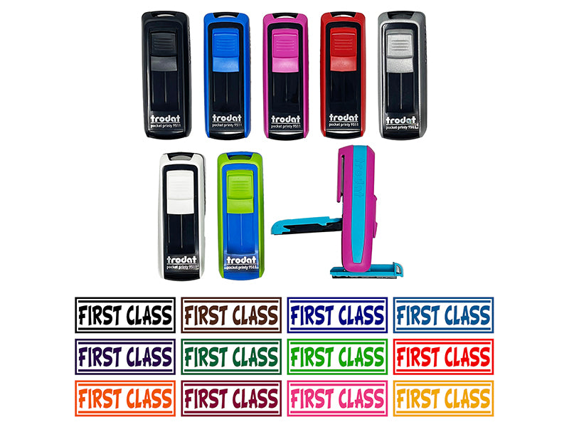 First Class with Border Mail Self-Inking Portable Pocket Stamp 1-1/2" Ink Stamper for Business Office