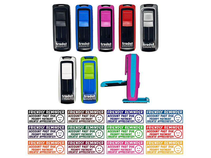 Friendly Reminder Account Past Due Happy Face Self-Inking Portable Pocket Stamp 1-1/2" Ink Stamper for Business Office