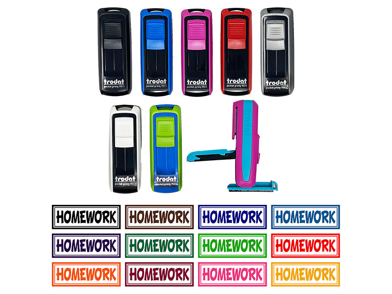 Homework School Teacher with Border Self-Inking Portable Pocket Stamp 1-1/2" Ink Stamper for Business Office