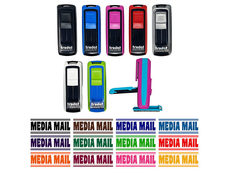 Media Mail Border Top Bottom Self-Inking Portable Pocket Stamp 1-1/2" Ink Stamper for Business Office