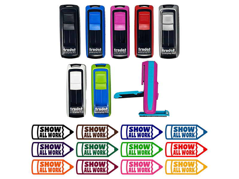 Show All Work Pencil School Teacher Self-Inking Portable Pocket Stamp 1-1/2" Ink Stamper for Business Office