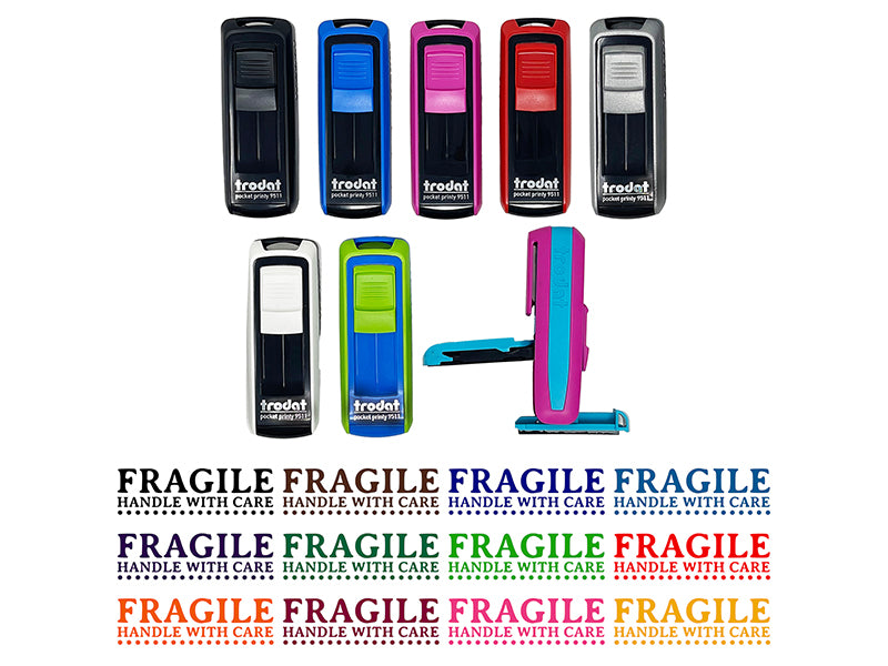 Fragile Handle With Care Dotted Line Label Box Self-Inking Portable Pocket Stamp 1-1/2" Ink Stamper for Business Office