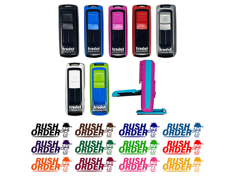 Rush Order Expedited Shipment Running Person Self-Inking Portable Pocket Stamp 1-1/2" Ink Stamper for Business Office