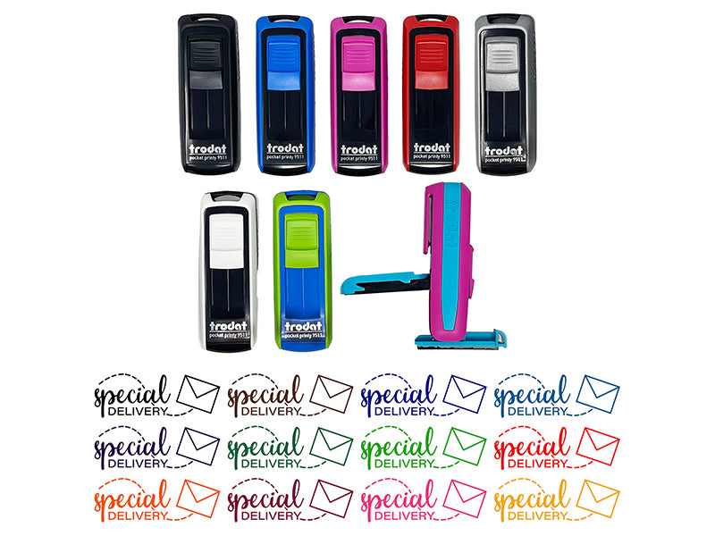 Special Delivery Mail with Envelope Self-Inking Portable Pocket Stamp 1-1/2" Ink Stamper for Business Office