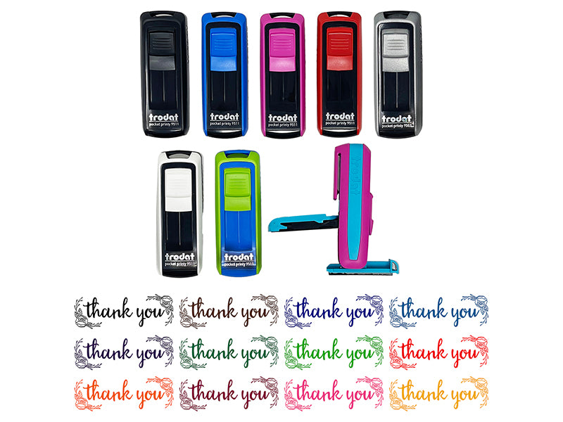 Thank You Rose Details Self-Inking Portable Pocket Stamp 1-1/2" Ink Stamper for Business Office