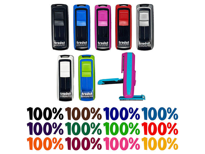 100% Percent Teacher Student School Self-Inking Portable Pocket Stamp 1-1/2" Ink Stamper