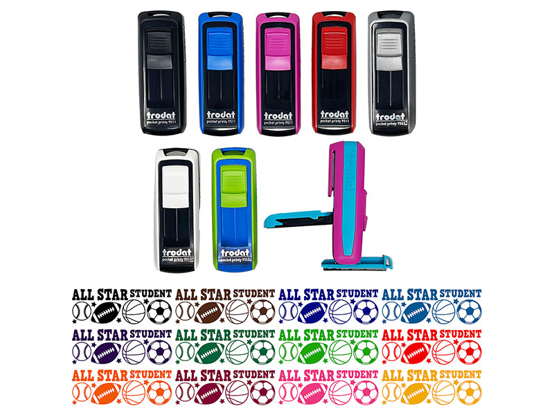 All Star Student Sports Balls Teacher Student School Self-Inking Portable Pocket Stamp 1-1/2" Ink Stamper