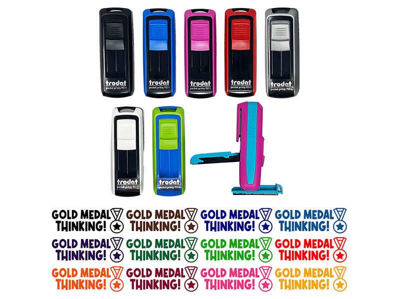 Gold Medal Thinking Teacher Student School Self-Inking Portable Pocket Stamp 1-1/2" Ink Stamper