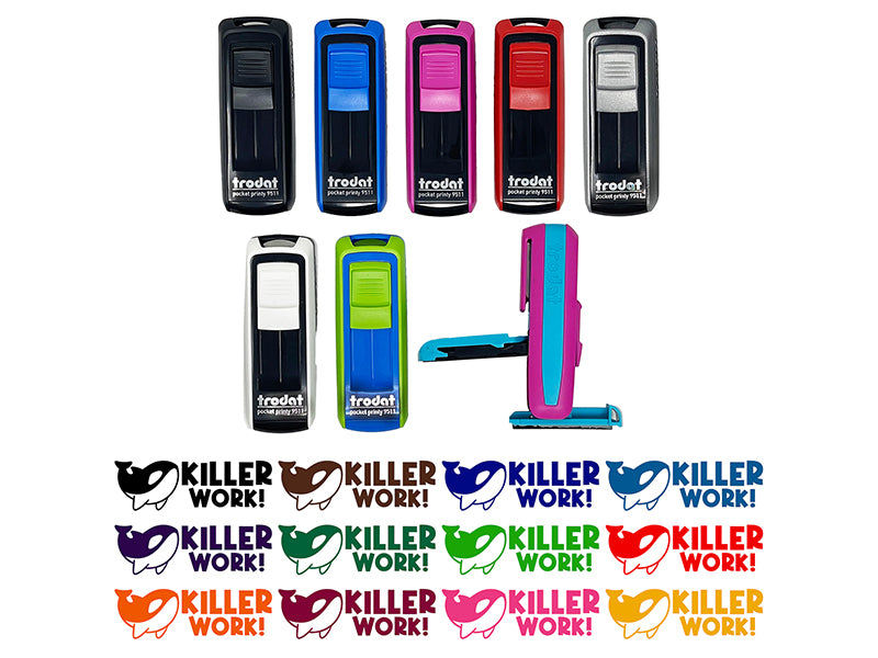 Killer Work Whale Teacher Student School Self-Inking Portable Pocket Stamp 1-1/2" Ink Stamper