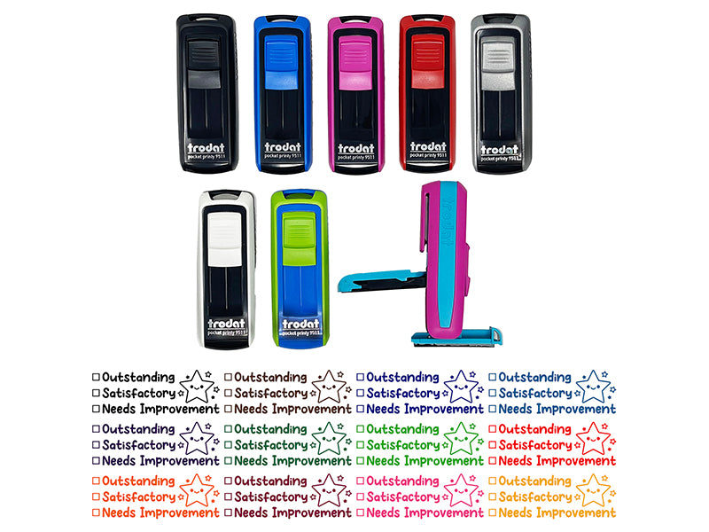 Outstanding Satisfactory Needs Improvement Teacher Student School Self-Inking Portable Pocket Stamp 1-1/2" Ink Stamper