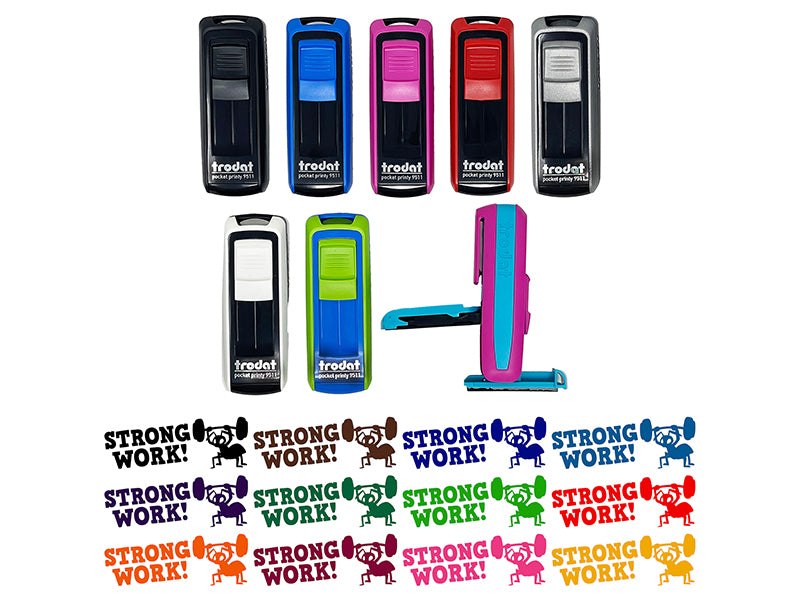 Strong Work Ant Lifting Weights Teacher Student School Self-Inking Portable Pocket Stamp 1-1/2" Ink Stamper