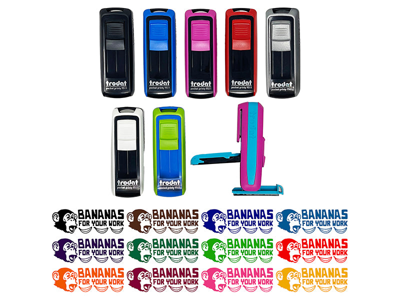 Bananas for Your Work Monkey Teacher Student School Self-Inking Portable Pocket Stamp 1-1/2" Ink Stamper