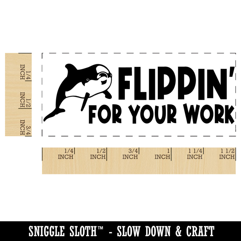 Flippin' For Your Work Dolphin Teacher Student School Self-Inking Portable Pocket Stamp 1-1/2" Ink Stamper