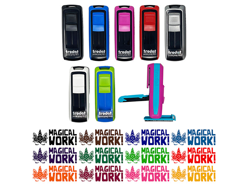 Magical Work Unicorn Teacher Student School Self-Inking Portable Pocket Stamp 1-1/2" Ink Stamper