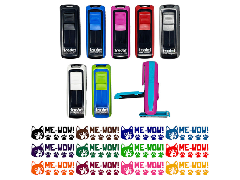 Me-wow Meow Cat Teacher Student School Self-Inking Portable Pocket Stamp 1-1/2" Ink Stamper