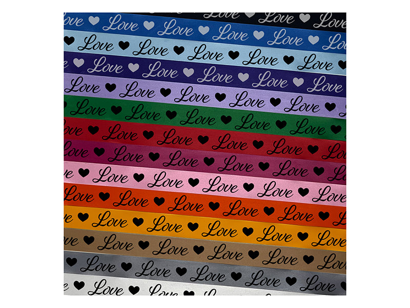 Love Cursive Text Satin Ribbon for Bows Gift Wrapping DIY Craft Projects - 1" - 3 Yards