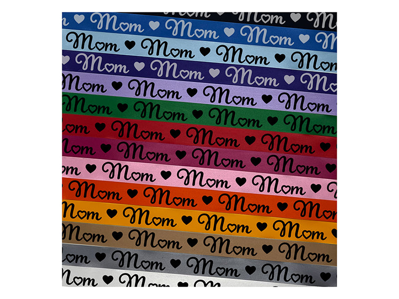 Mom with Heart Satin Ribbon for Bows Gift Wrapping DIY Craft Projects - 1" - 3 Yards