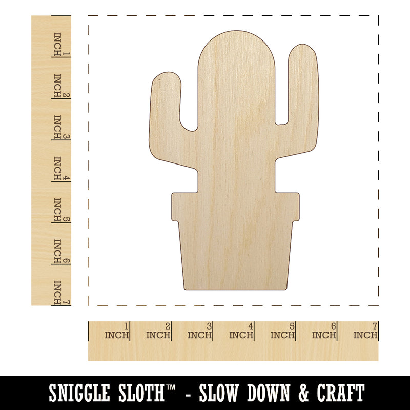 Cactus in Pot Solid Unfinished Wood Shape Piece Cutout for DIY Craft Projects