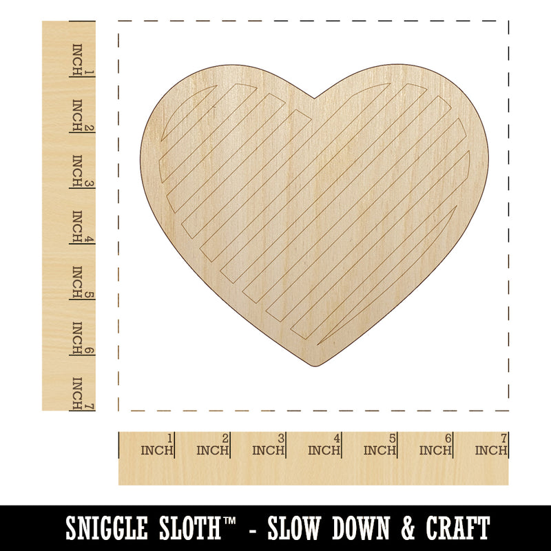 Heart with Stripes Unfinished Wood Shape Piece Cutout for DIY Craft Projects