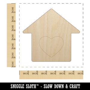 House with Heart Unfinished Wood Shape Piece Cutout for DIY Craft Projects