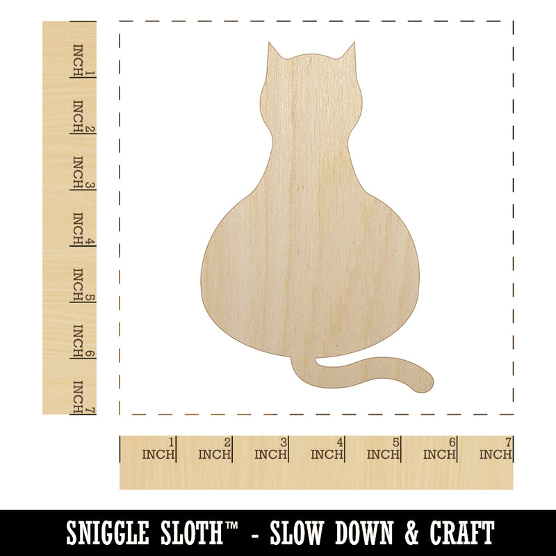 Cat Sitting Back Solid Unfinished Wood Shape Piece Cutout for DIY Craft Projects