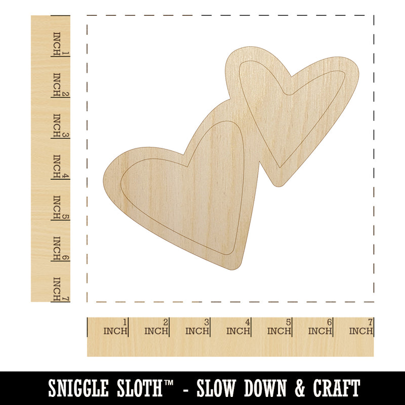 Pair of Hearts Love Unfinished Wood Shape Piece Cutout for DIY Craft Projects