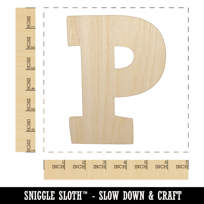 Letter P Uppercase Fun Bold Font Unfinished Wood Shape Piece Cutout for DIY Craft Projects