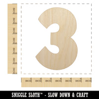 Number 3 Three Fun Bold Font Unfinished Wood Shape Piece Cutout for DIY Craft Projects